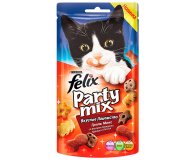 Лакомство для кошек Party Mix Гриль микс cо вкусами говядины курицы и лосося Felix 60 гр