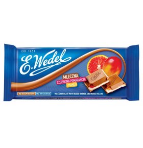 Шоколад молочный с фруктовой начинкой апельсин манго E.Wedel 100 гр