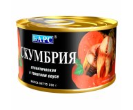 Скумбрия атлантическая в томатном соусе Барс 250 гр
