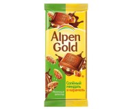 Шоколад молочный с солёным миндалем и карамелью 25% какао Alpen Gold 85 гр