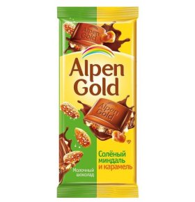 Шоколад молочный с солёным миндалем и карамелью 25% какао Alpen Gold 85 гр