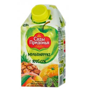 Сок Мультифрукт, с крышкой, без сахара Сады Придонья 0,5 л