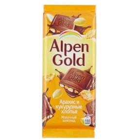 Шоколад молочный с арахисом и кукурузными хлопьями Alpen Gold 85 гр