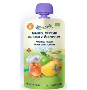 Пюре манго персик яблоко йогурт 6 мес Флёр Альпин Органик 120 г