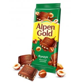 Шоколад молочный с фундуком 25% какао Alpen Gold 85 гр