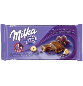 Шоколад молочный изюм и фундук Milka 90 гр