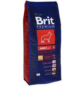 Корм сухой Premium Adult L для взрослых собак крупных пород с курицей Brit 15 кг