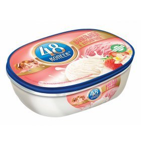 Мороженое двухслойное ванильное и клубничное 48 копеек 850 мл