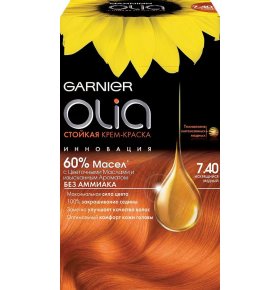 Стойкая крем-краска для волос Olia без аммиака оттенок 7.40 Искрящийся медный Garnier