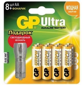 Батарейки GP Ultra AA 15AU 8 шт + фонарик