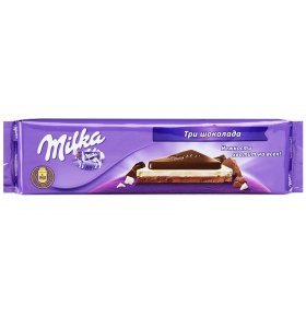 Шоколад трехслойный из белого, молочного и темного шоколада Milka 250 гр