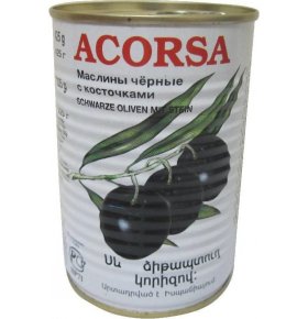 Оливки черные с косточкой Acorsa 425 гр