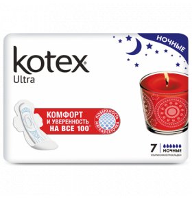 Прокладки Ultra Dry Soft Night Absorbent ultra с крылышками женские гигиенические Kotex 7 шт