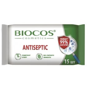 Влажные салфетки Antiseptic BioCos 15 шт