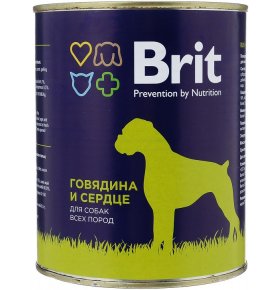 Консервы для собак с говядиной и сердцем Brit 850 гр