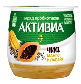 Йогурт термостатный двухслойный с манго папайей и семенами чиа 2,7% Активиа 170 гр