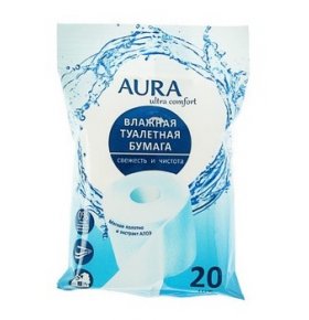 Туалетная бумага влажная Свежесть и чистота с экстрактом алоэ Aura Ultra Comfort 20 шт