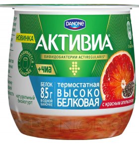 Биойогурт термостатный высокобелковый 2,5% Красный апельсин и семена Чиа Активиа 170 гр