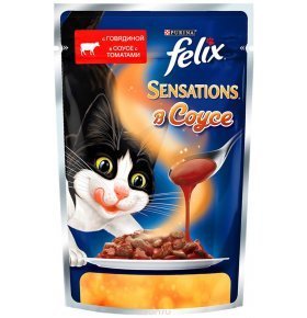 Корм для кошек Felix Sensations говядина в томате 85гр