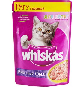 Корм для котят Рагу с курицей от 1 до 12 мес фольга полнорационный консервированный Whiskas 85 гр