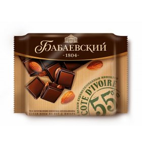 Шоколад темный Cote d Ivoire с целым карамелизованным миндалем Бабаевский 90 гр