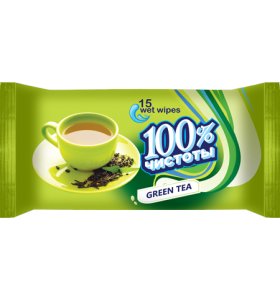 Детские влажные салфетки Зеленый чай 100% чистоты, 15 шт