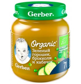 Пюре Зеленый горошек брокколи кабачок Gerber Organic 125 гр