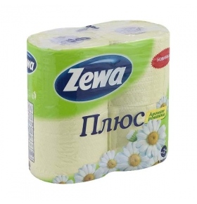 Туалетная бумага Zewa Плюс желтая запах ромашки 4шт/уп
