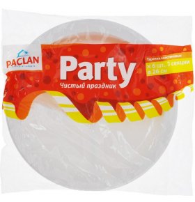 Тарелки Party пластиковые одноразовые трёхсекционные 26 см белые Paclan 6 шт
