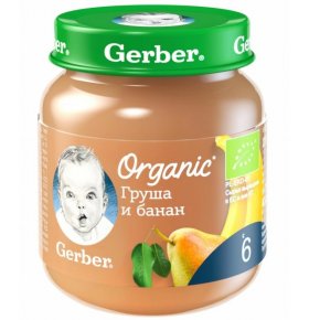 Пюре Груша и банан Gerber Organic 125 гр