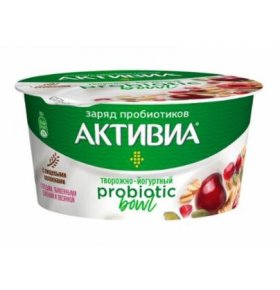 Биопродукт кисломолочный творожно-йогуртный обогащенный вишня овёс семена тыквы гранат 3,5% Активиа 135 гр