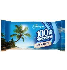 Влажные салфетки 100% чистоты с ароматом морской свежести, 15 шт