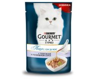 Влажный корм Perle Соус Де-люкс для кошек с телятиной в роскошном соусе Gourmet 85 гр