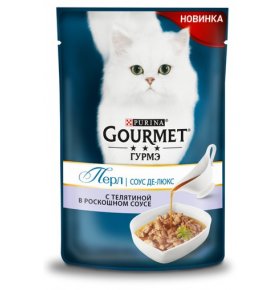 Влажный корм Perle Соус Де-люкс для кошек с телятиной в роскошном соусе Gourmet 85 гр