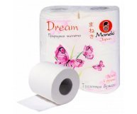 Бумага туалетная Dream белая с тиснением трехслойная 4 рулона Maneki