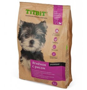 Сухой корм Titbit для щенков малых и средних пород ягненок с рисом 1 кг