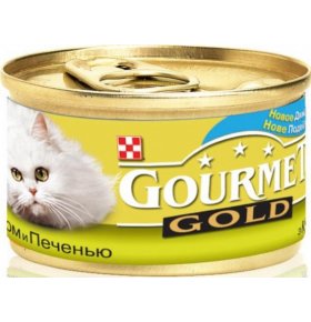 Корм для кошек Gold С кроликом и печенью кусочки в подливке консервы Gourmet 85 гр