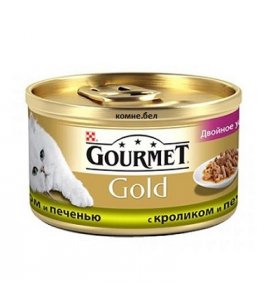 Корм для кошек Gold С кроликом и печенью кусочки в подливке консервированный Gourmet 85 гр