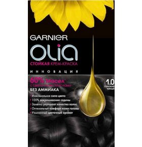 Стойкая крем-краска для волос Olia без аммиака, оттенок 1.0, Глубокий черный Garnier
