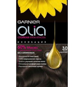 Стойкая крем-краска для волос Olia без аммиака, оттенок 3.0, Темно-каштановый Garnier
