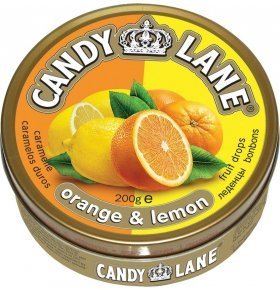 Леденцы фруктовые в жестяной банке апельсин лимон Candy Lane 200 гр
