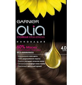 Стойкая крем-краска для волос Olia без аммиака, оттенок 4.0, Шатен Garnier