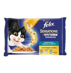 Корм для кошек влажный Felix Рыба Sensations 3 х 85 гр + 12 гр