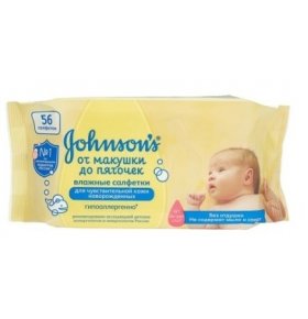 Детские влажные салфетки От макушки до пяточек без отдушки Johnson`s baby 56 шт