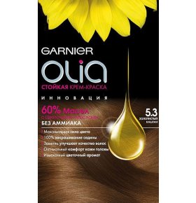 Стойкая крем-краска для волос Olia без аммиака, оттенок 5.3, Золотистый каштан Garnier 160 мл