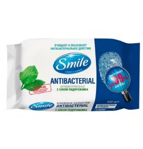 Влажные салфетки антибактериальные с соком подорожника Smile 60 шт