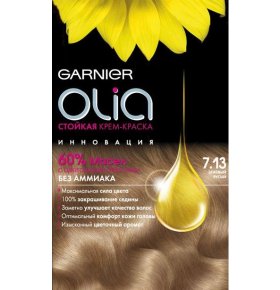 Стойкая крем-краска для волос Olia без аммиака, оттенок 7.13, Бежевый русый Garnier