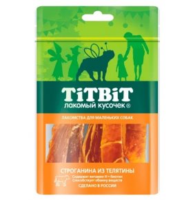 Лакомство для собак Строганина из телятины для маленьких собак Titbit 50 гр