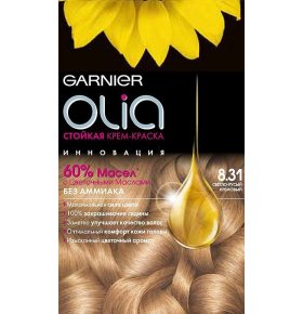 Стойкая крем-краска для волос Olia без аммиака, оттенок 8.31, Светло-русый кремовый Garnier 160 мл