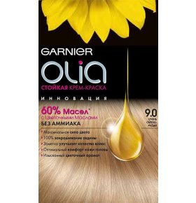 Стойкая крем-краска для волос Olia без аммиака, оттенок 9.0, Очень светло-русый Garnier